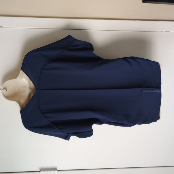 NWOT Lush V-Neck Chiffon Blouse S Blue Strappy Detail Cuffs - 50off3 - Picture 2 of 8